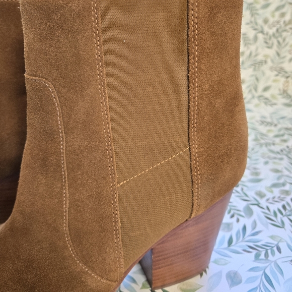 Soludos Emma Chesnut Suede Ankle Booties Tan Leather Block Heel Boots 9 - Picture 5 of 12
